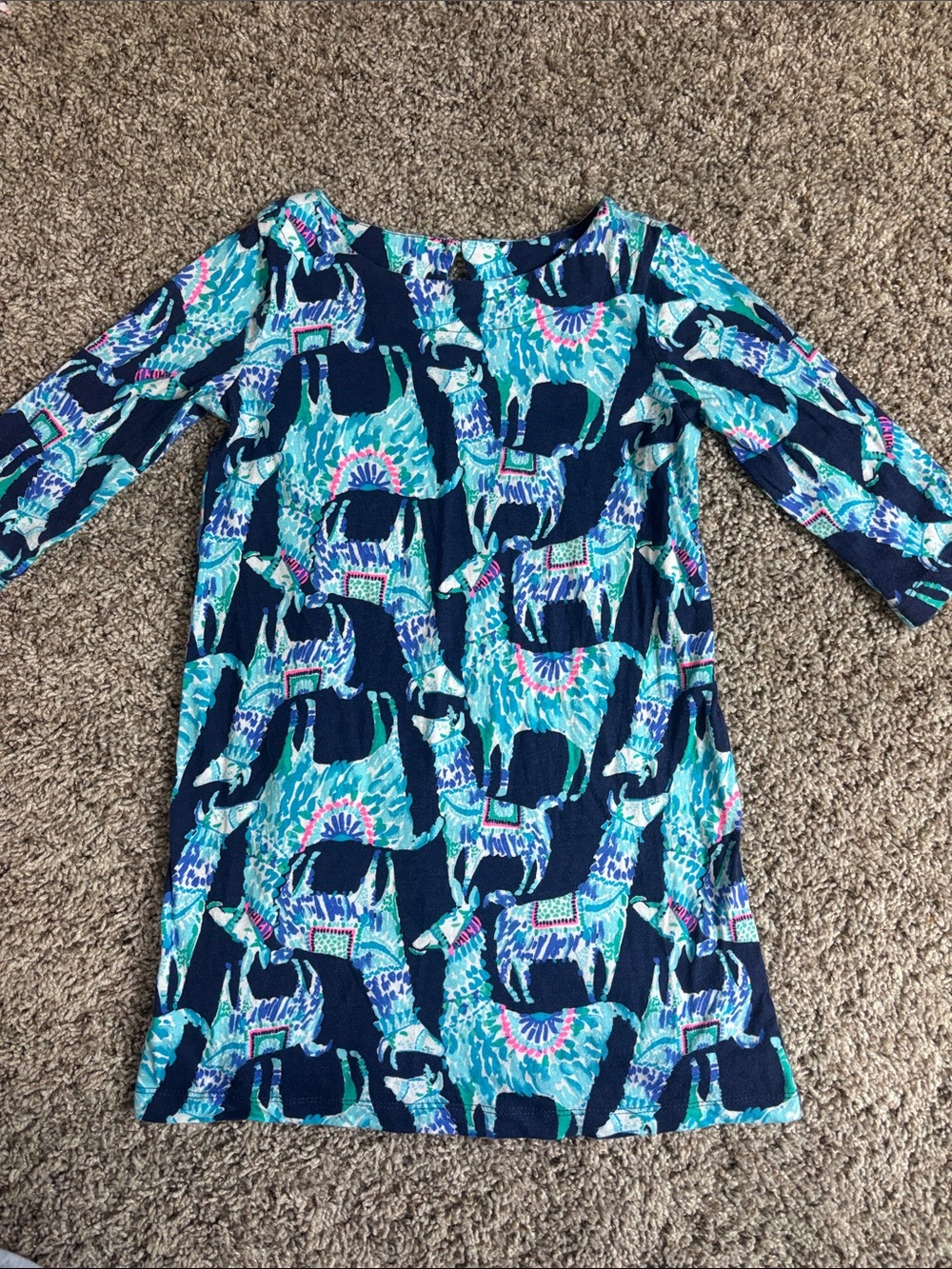 Lilly Pulitzer Navy and Turquoise Elephant Print Shift Dress